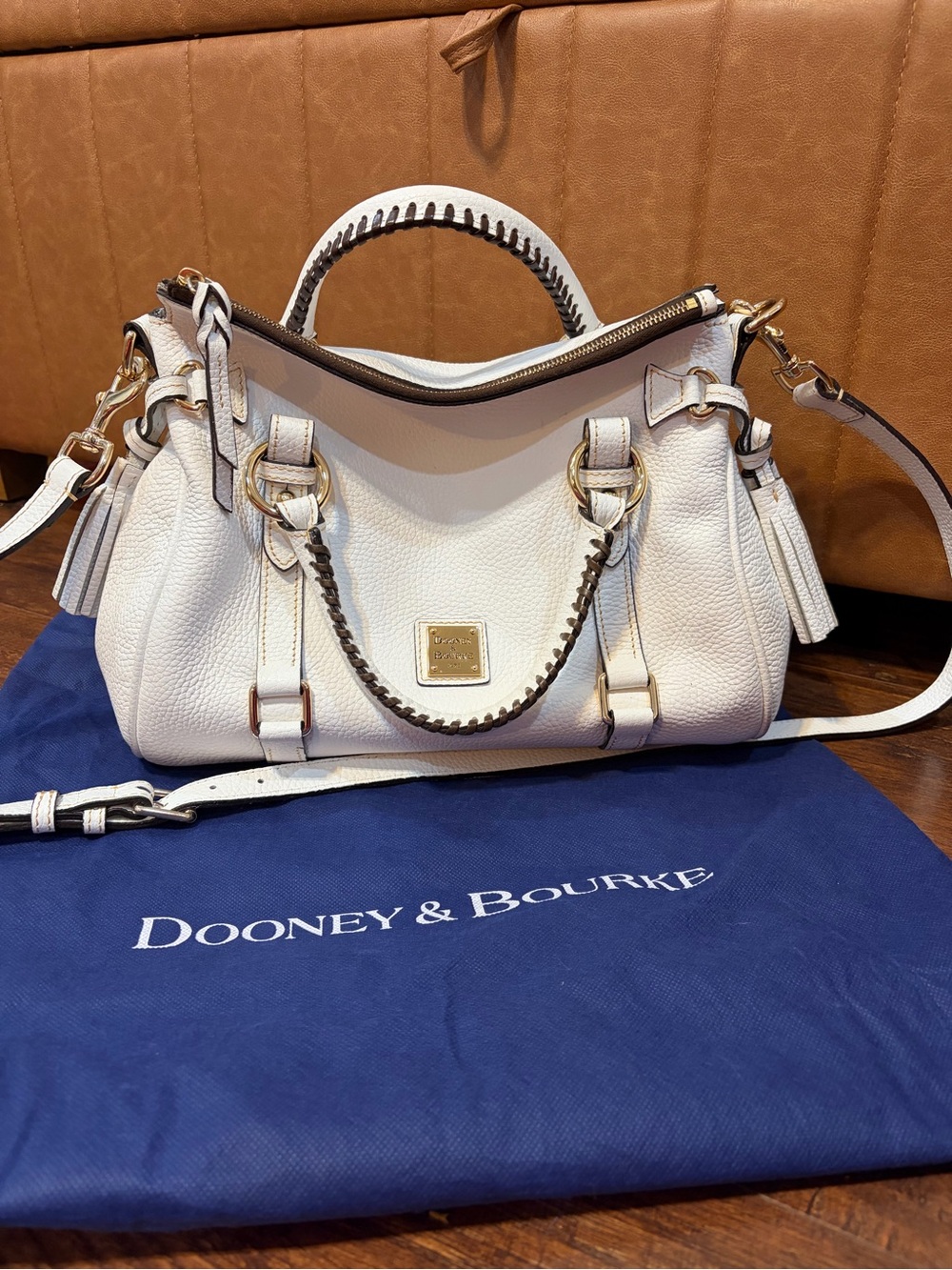 Dooney & Bourke White Pebble Leather Satchel With Gold Hardware